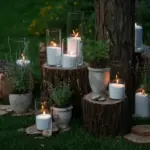 cozy backyard garden furniture plants lights