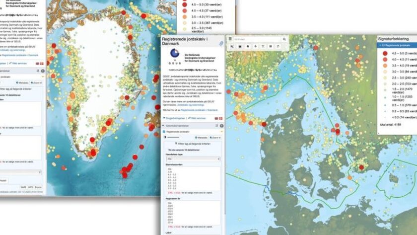 Interaktivní mapy ukazují zemětřesení v Grónsku a Dánsku